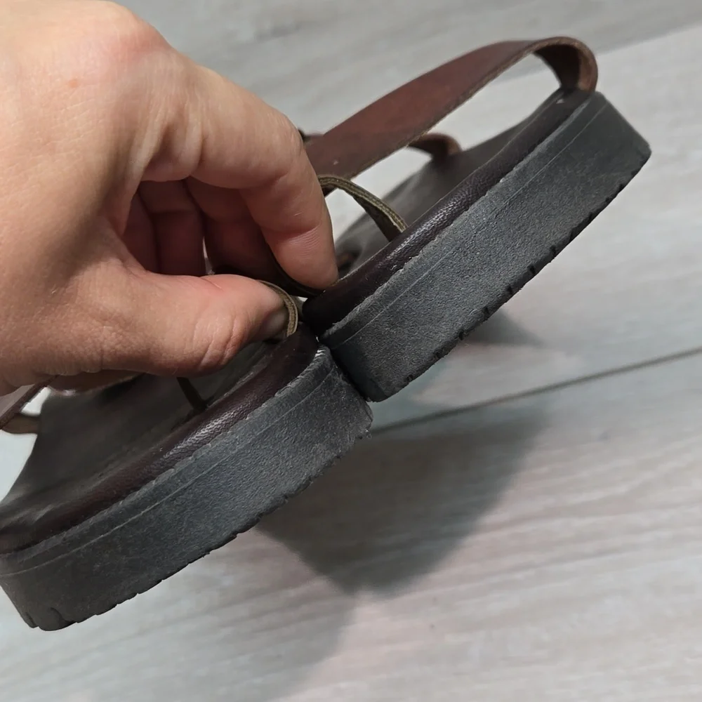 Sundance Leather Toe Loop Platform Buckle Sandals sz 37 / 6.5 - Picture 5 of 13